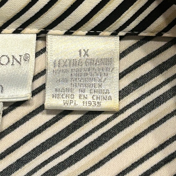1X Worthington Easy Care Stretch black white & gold stripe button up shirt - Picture 11 of 15